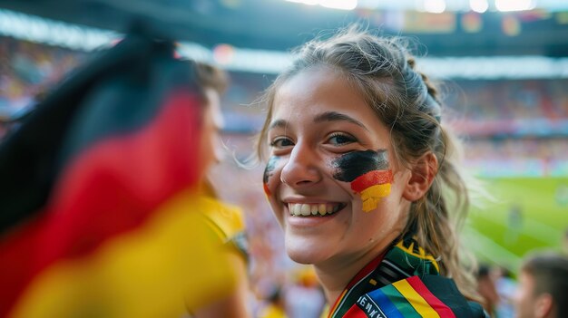 Excited Female Fan with Face Paint of Germany