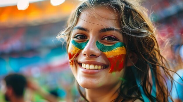 Excited Female Fan with Face Paint