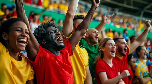 Excited Football Fans Cheering in a Stadium