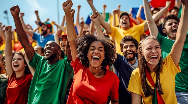 Excited Football Fans Cheering in a Stadium