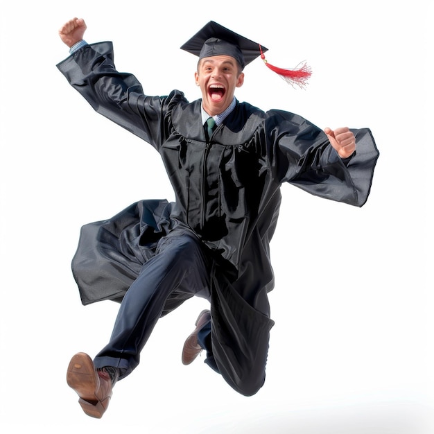 Excited Graduate Jumping in Celebration