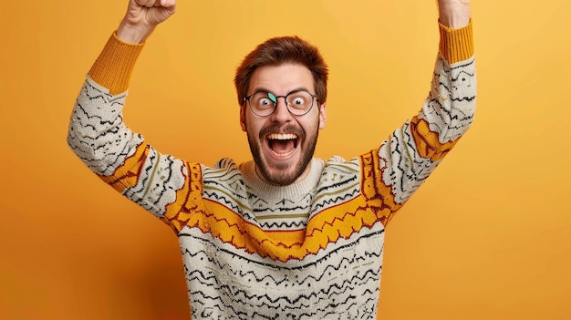 Photo excited and jubilant young man celebrating