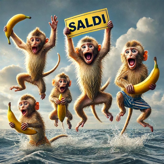 Excited Monkeys with Bananas Announcing Sales Event