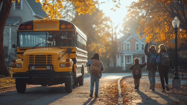 Excited Return to School on a Golden Morning