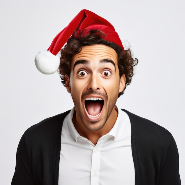 Excited and Surprised Young man in santa cap