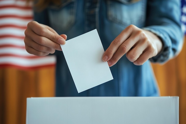 Photo excited voter casting a ballot on election day