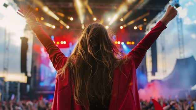 Excited Woman Celebrating at Live Concert Festival