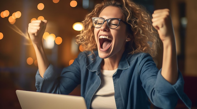 An excited woman employee