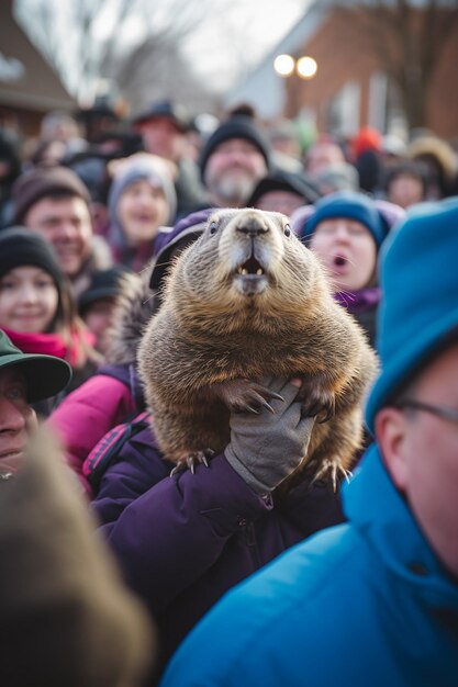 Photo the excitement of a groundhog day crowd