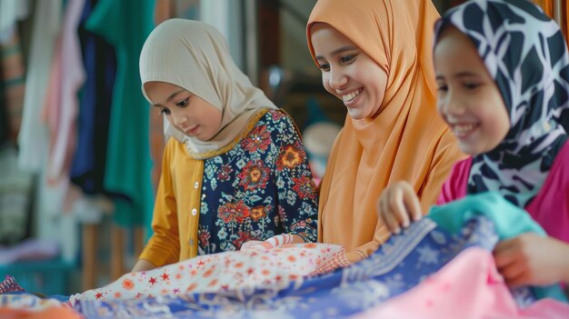 Photo the excitement of receiving new clean clothes shines through in visual representations of eid symbolizing renewal and gratitude