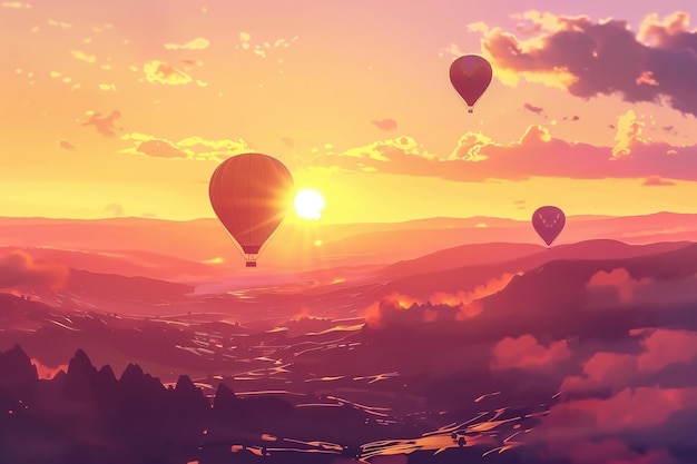 Exciting animations of a couple air ballooning ove generative ai