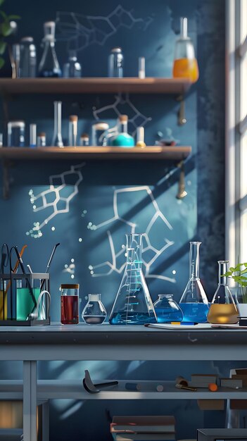 Exciting backtoschool theme highlighting a science lab with experiments and equipment