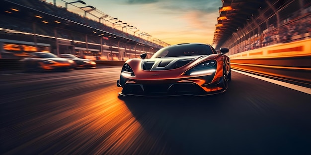 Exciting motorsport track with fast cars and enthusiastic spectators cheering Concept Motorsport Event Fast Cars Enthusiastic Spectators Thrilling Races Exciting Atmosphere