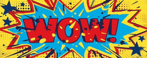 Exciting popart design with the word WOW in bold red letters and a vibrant background