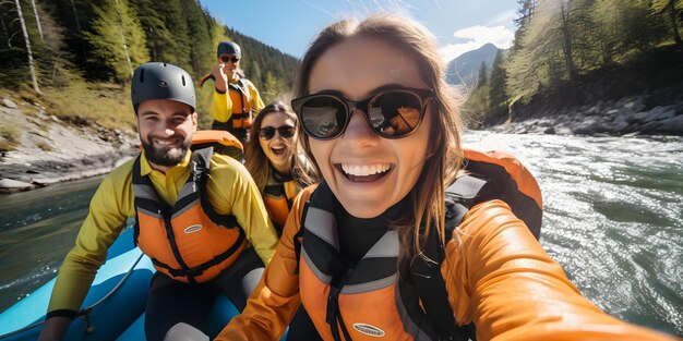 Photo exciting whitewater rafting adventure with friends active lifestyle outdoor exploration group concept whitewater rafting adventure with friends active lifestyle outdoor exploration