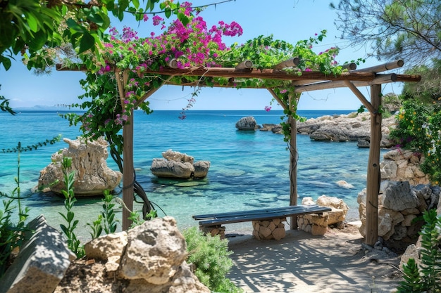 Exclusive sunny holidays on a paradise beach with a romantic pergola by azure water