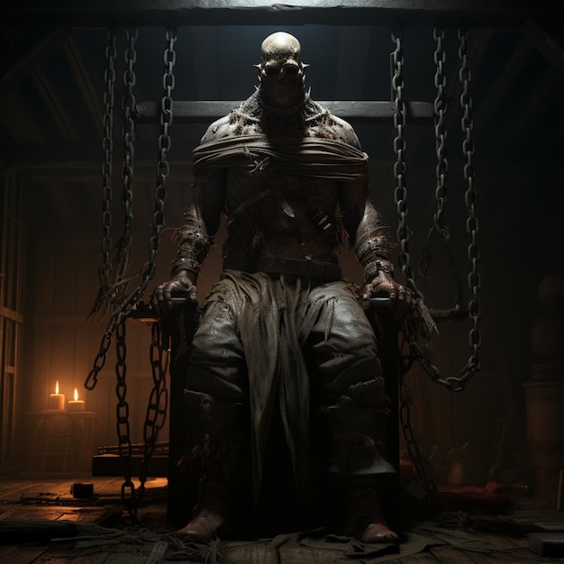 the executioner stands next to the gallows realistic game character