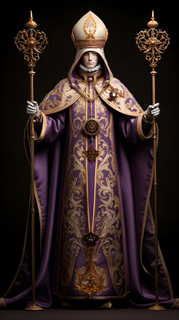 Exemplification of Episcopal Authority Portrayal of a Bishop in Traditional Vestments in a Majestic