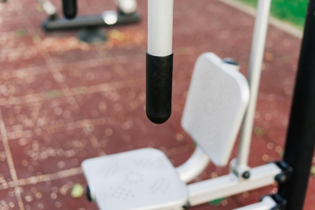 Exercise tools in the public park Family and relax time on holiday concept