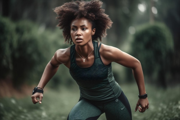 Exercise woman girl sport african run park training fitness outdoor american athlete Generative AI