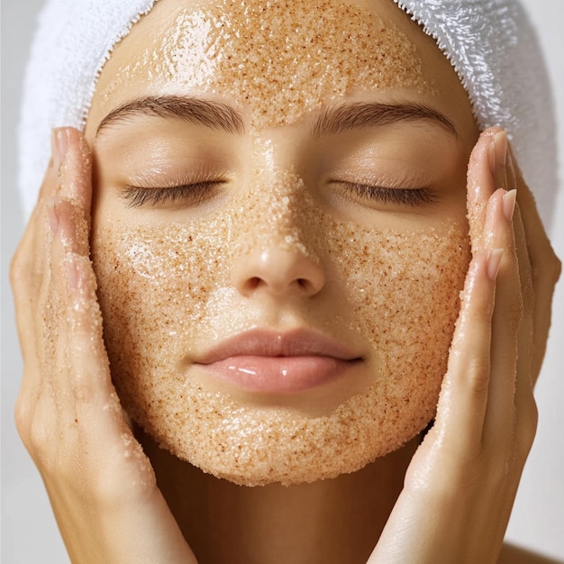 Photo exfoliating with a scrub to remove dead skin cells