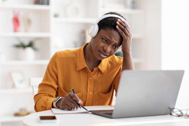 Exhausted black lady student suffering with educational course