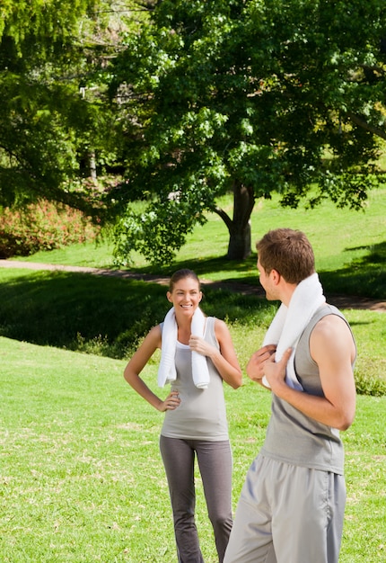 Exhausted couple in the park