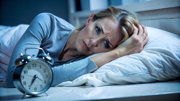 Photo exhausted woman suffering from insomnia