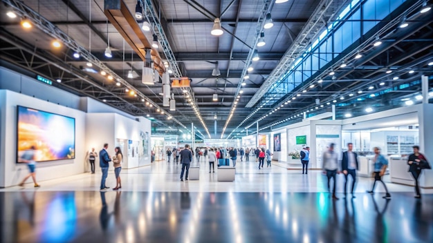 Photo exhibition blur background of convention hall event for business of tech expo trade fair passenger terminal or museum gallery lobby with blurry interior large corridor hallway