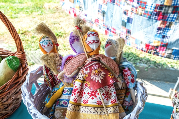 The exhibition sells dollsamulets for protection from evil spirits Ancient folk amulets