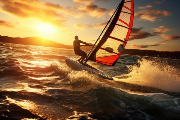 Exhilarating experience of windsurfing from a firstperson perspective