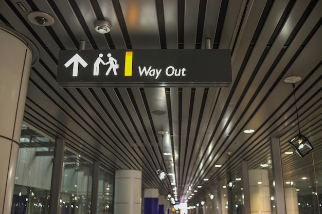 Exit sign at the airport or modern building.