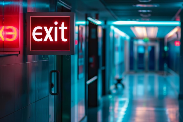 Photo exit sign in a hallway