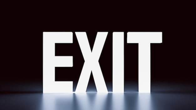 The exit word glow in the dark for business or abstract  concept 3d rendering