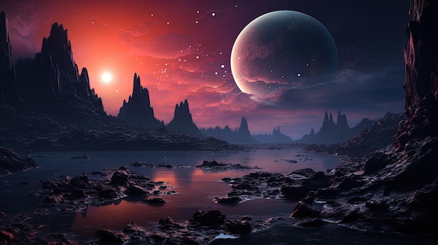 Exoplanet exploration distant worlds alien landscapes solid color background