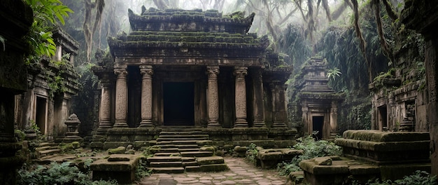 Exotic ancient city temple ruins deep in the forest