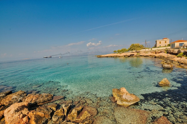 Exotic beach in Aegina island Saronic islands Greece Europe