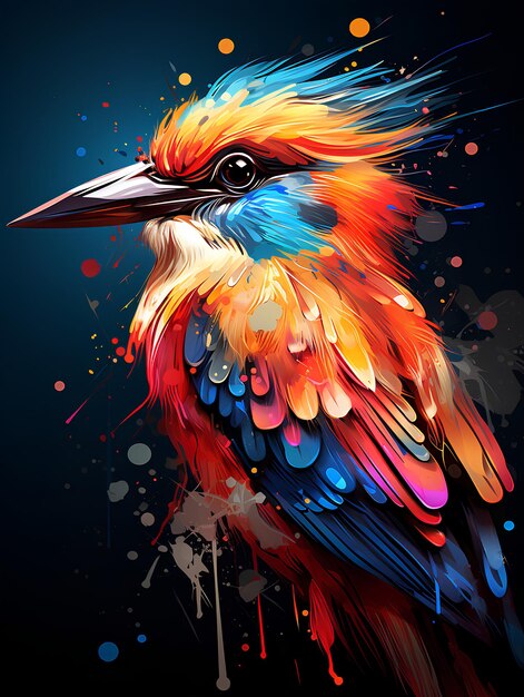 Exotic Bird with Intricate Feathers in Style of Glitch Art