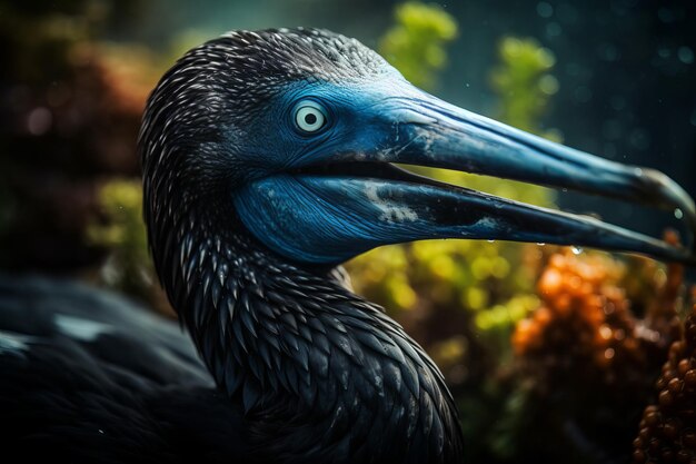 Exotic black bird portrait Generate Ai