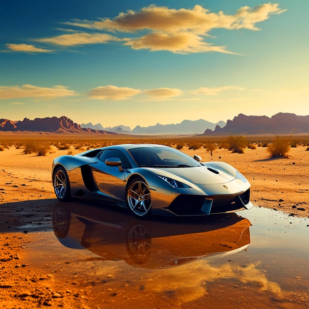 Exotic Car in a Desert Mirage