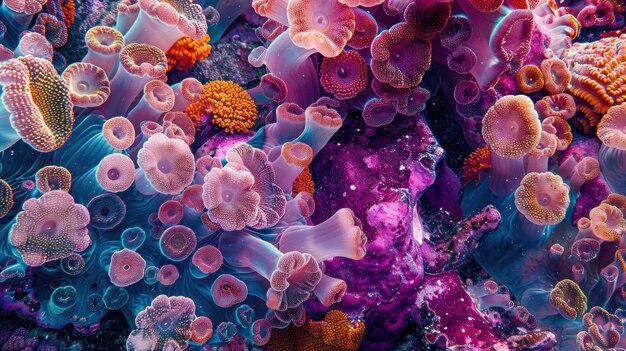 Exotic Coral Reef Underwater Ecosystem A mesmerizing scene of an underwater coral reef showcasing a diverse array of colorful corals and marine life in a vibrant ecosystem