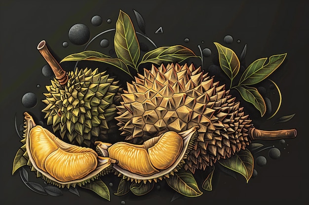 Photo exotic durian the king of fruits with spiky shell and unique flavor in southeast asian markets