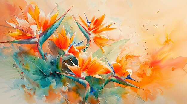 Exotic Elegance Multiflower Watercolor Birds