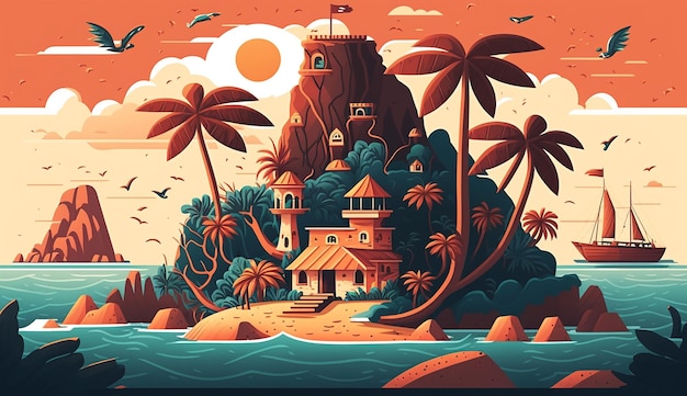 Exotic Escape An IslandThemed Illustration for Summer Generative AI