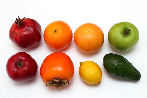 Exotic fruits of different colors isolate.