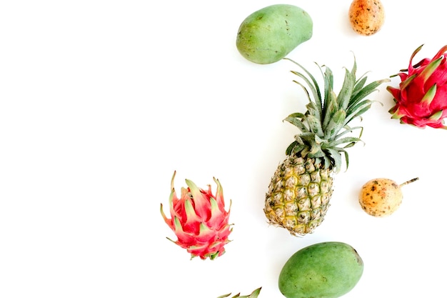 Exotic fruits: mango, pineapple, passion fruit and dragon fruit