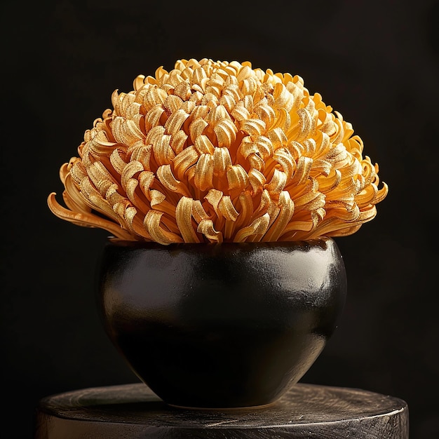 Exotic Luwak Coffee Served in a Black Bowl with Golden Chrysanthemum Ball