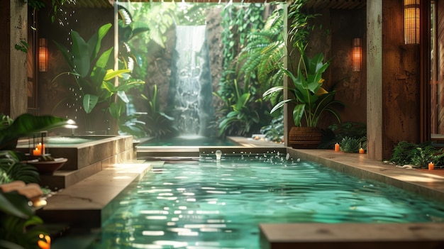 Exotic spa setting with tropical elements promising an escape to a world of pampering and bliss