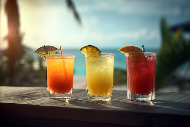 Exotic summer drink blur beach on background Generative Ai