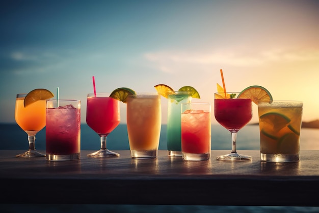 Exotic summer drink blur beach on background Generative Ai